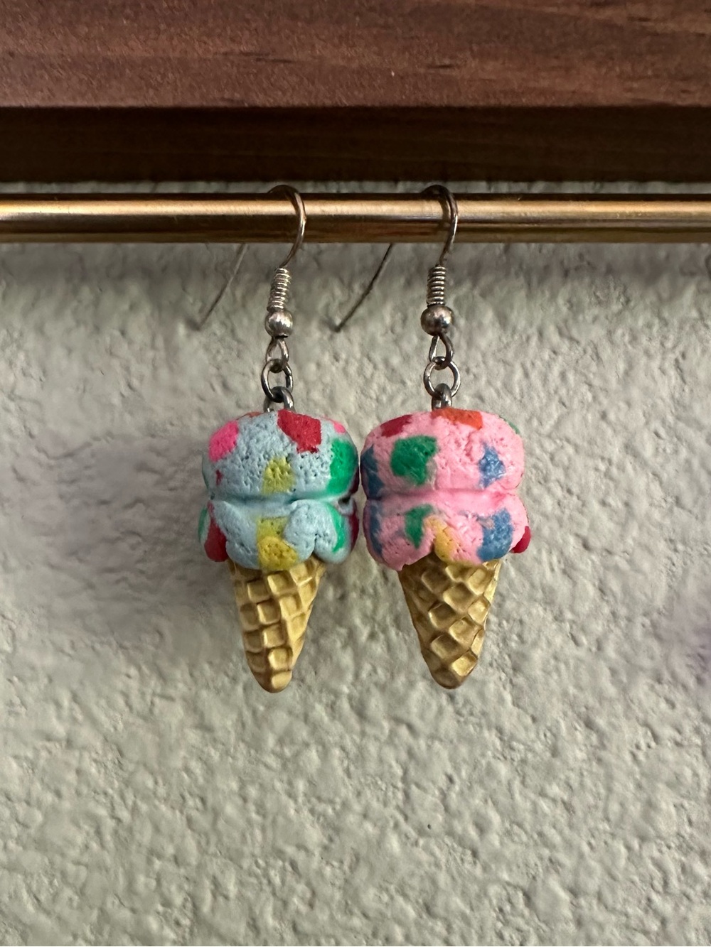 Cute Ice Cream Cone Earrings - Pink & Light Blue